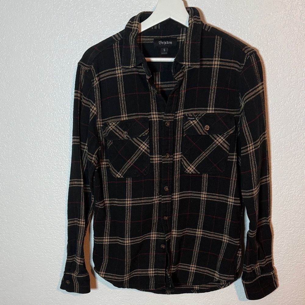 Brixton Black Cream Red Plaid Thick Flannel Button Down Shirt Size Small